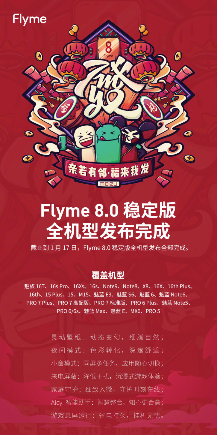 Для 17 смартфонов Meizu вышла стабильная версия Flyme 8